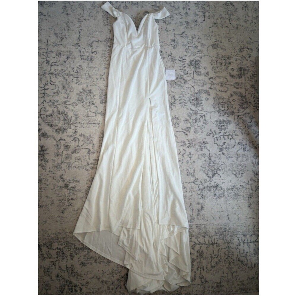 Lulus Arienne White Off-the-Shoulder Mermaid Maxi Dress Medium Bridal Wedding - Picture 3 of 11